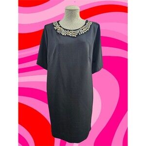 Eliza J Women's 14 Rhinestone Accent Black Sheath Shift Career Dress EUC‎ Formal